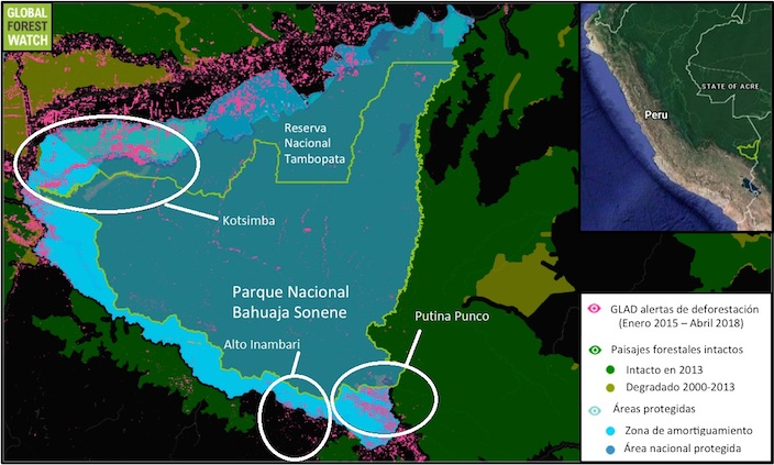 *Alertas de Deforestación, Zona de Amortiguamiento: Frontera del Parque Nacional Bahuaja Sonene*